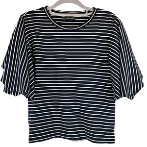Club Monaco Maryah Navy White Striped Flutter Sleeve Top Sailor Preppy Sz S